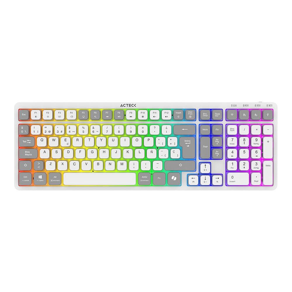 Teclado Inalámbrico RGB Techno PRO TI790 Acteck Elite Series Iluminación RGB - Teclado Multidispositivo Inalámbrico, Dongle 2.4Mhz, Bluetooth, Cable 1.8m Teclado Inalámbrico RGB Techno PRO TI790 Acteck Elite Series Iluminación RGB - Teclado Multidispositivo Inalámbrico, Dongle 2.4Mhz, Bluetooth, Cable 1.8m